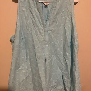 Crown & Ivy Light Blue Eyelet Sleeveless Top